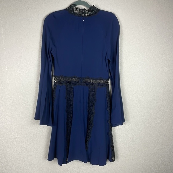 NWT Jonathan Simkhai Navy Blue Black Lace Fit Flare Dress Long Bell Sleeve Sz 6 - Picture 6 of 12